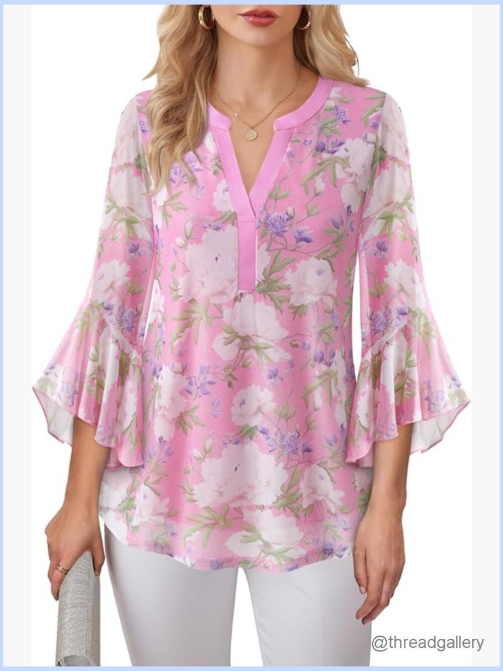 3/4 Ruffle Sleeve V Neck Blouse Dressy Tops for Work Evening Party
